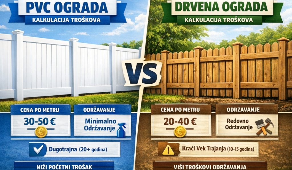 Komparativna kalkulacija troškova PVC ograde i drvene ograde sa prikazom cene po metru, održavanja i trajnosti