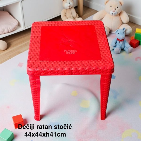 Dečiji stočić 44x44xH41cm RATAN, Dečiji ratan stočić, Plastični dečiji sto, Sto za dečiju sobu, Dečiji sto CRVEN