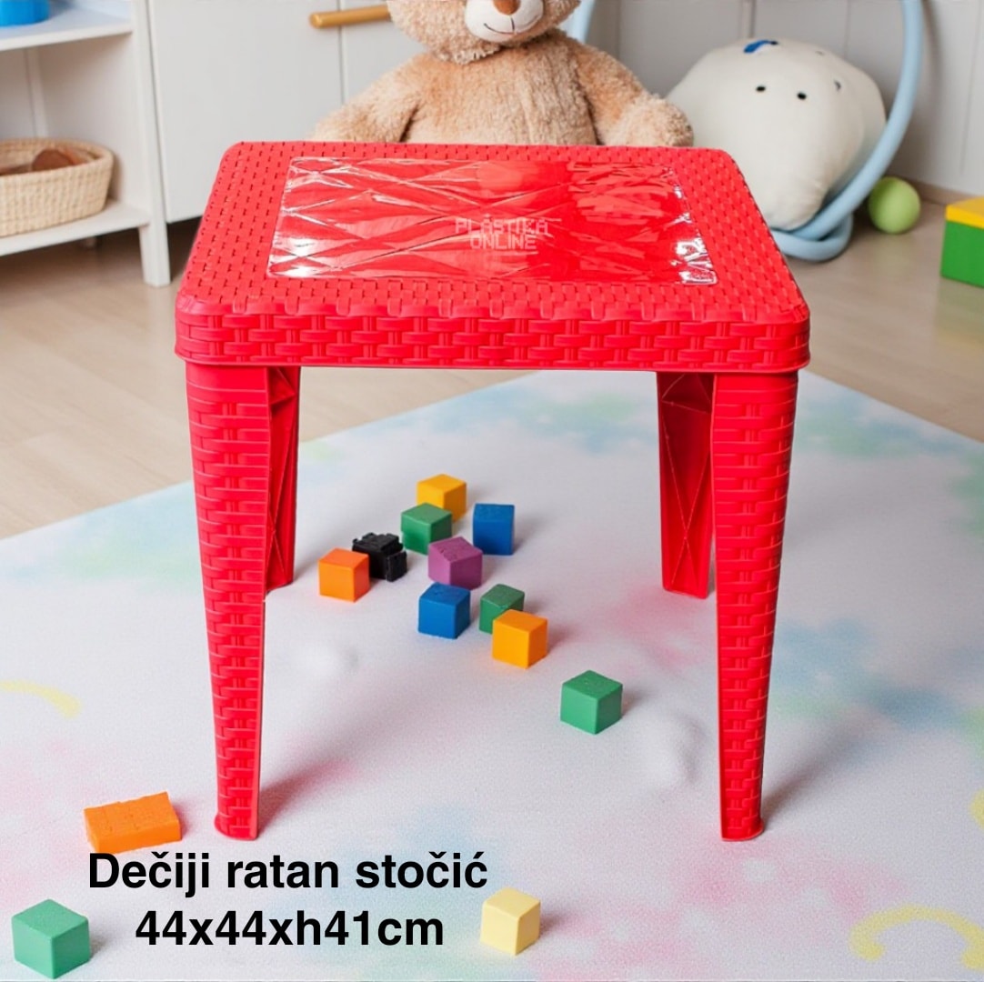 Dečiji stočić 44x44xH41cm RATAN, Dečiji ratan stočić, Plastični dečiji sto, Sto za dečiju sobu, Dečiji sto CRVEN