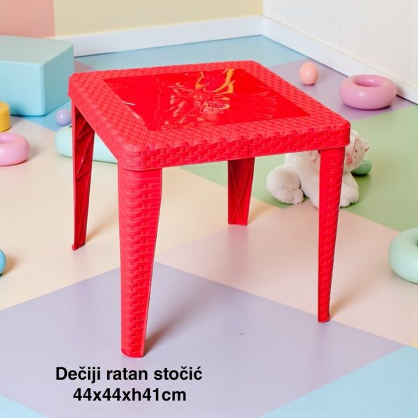 Dečiji stočić 44x44xH41cm RATAN, Dečiji ratan stočić, Plastični dečiji sto, Sto za dečiju sobu, Dečiji sto CRVEN