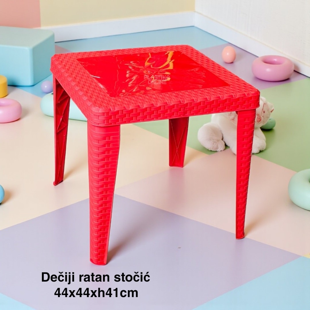 Dečiji stočić 44x44xH41cm RATAN, Dečiji ratan stočić, Plastični dečiji sto, Sto za dečiju sobu, Dečiji sto CRVEN
