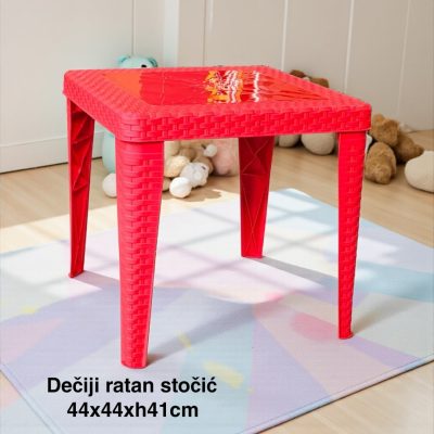 Dečiji stočić 44x44xH41cm RATAN, Dečiji ratan stočić, Plastični dečiji sto, Sto za dečiju sobu, Dečiji sto CRVEN