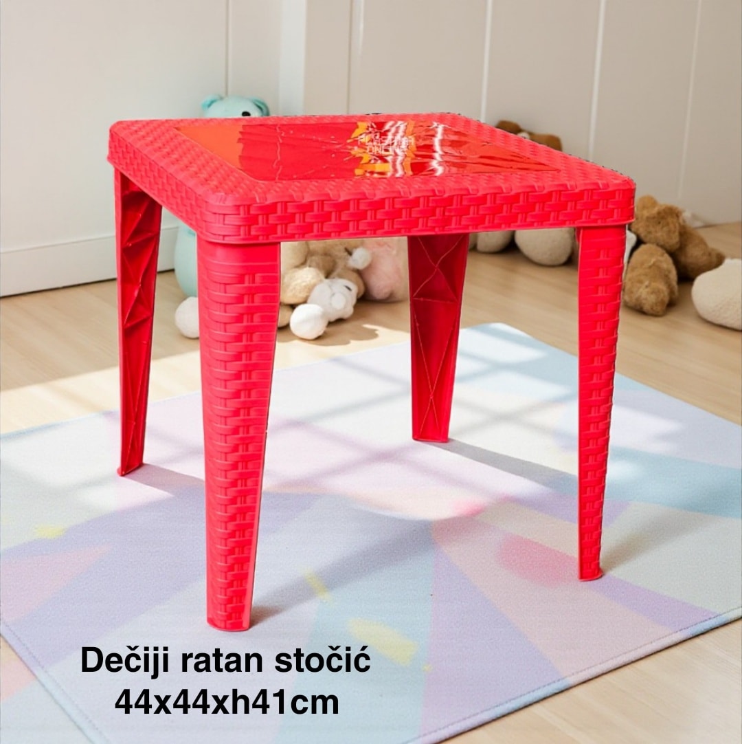 Dečiji stočić 44x44xH41cm RATAN, Dečiji ratan stočić, Plastični dečiji sto, Sto za dečiju sobu, Dečiji sto CRVEN
