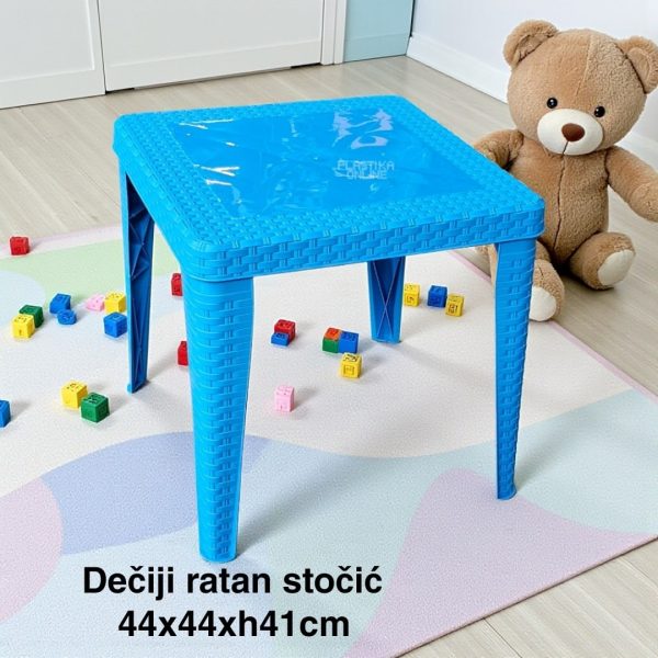 Dečiji stočić 44x44xH41cm RATAN, Dečiji ratan stočić, Plastični dečiji sto, Sto za dečiju sobu, Dečiji sto PLAVI