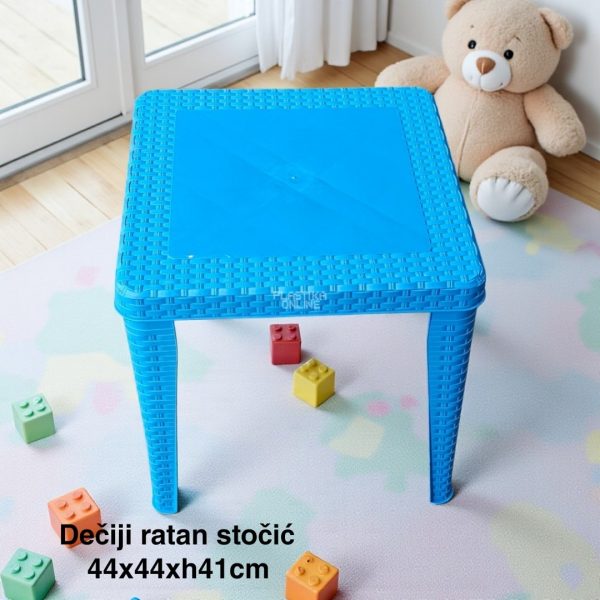 Dečiji stočić 44x44xH41cm RATAN, Dečiji ratan stočić, Plastični dečiji sto, Sto za dečiju sobu, Dečiji sto PLAVI