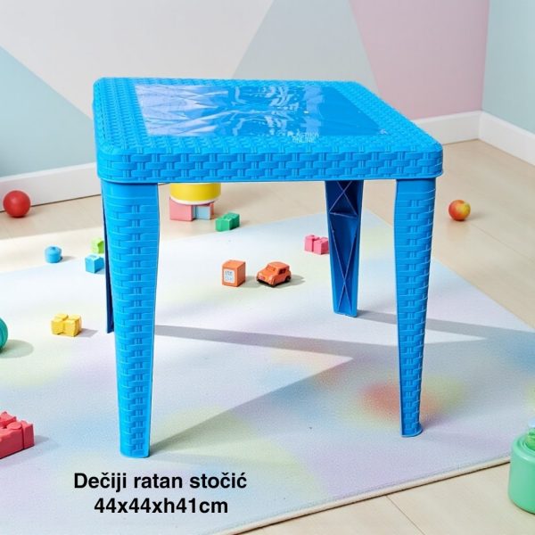Dečiji stočić 44x44xH41cm RATAN, Dečiji ratan stočić, Plastični dečiji sto, Sto za dečiju sobu, Dečiji sto PLAVI
