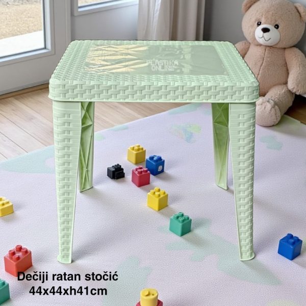 Dečiji stočić 44x44xH41cm RATAN, Dečiji ratan stočić, Plastični dečiji sto, Sto za dečiju sobu, Dečiji sto pastel zeleni