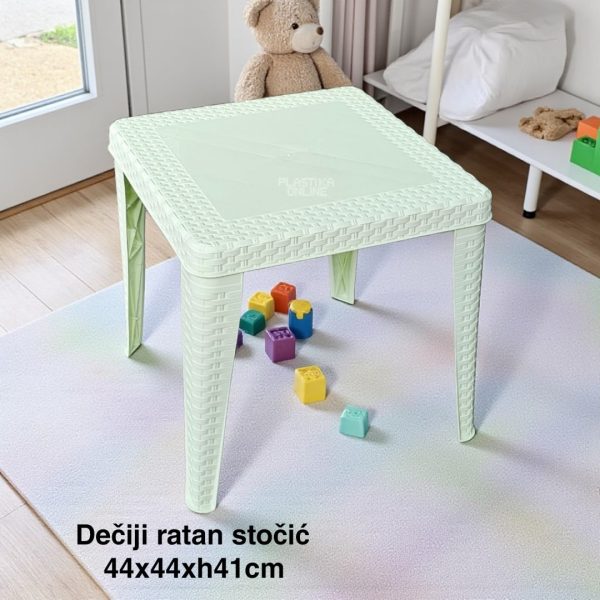 Dečiji stočić 44x44xH41cm RATAN, Dečiji ratan stočić, Plastični dečiji sto, Sto za dečiju sobu, Dečiji sto pastel zeleni