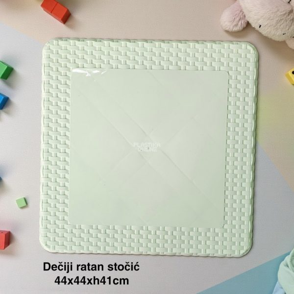 Dečiji stočić 44x44xH41cm RATAN, Dečiji ratan stočić, Plastični dečiji sto, Sto za dečiju sobu, Dečiji sto pastel zeleni