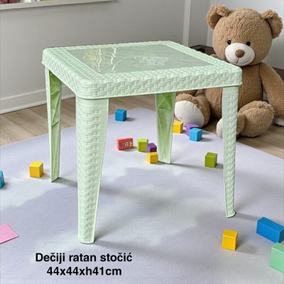 Dečiji stočić 44x44xH41cm RATAN, Dečiji ratan stočić, Plastični dečiji sto, Sto za dečiju sobu, Dečiji sto pastel zeleni