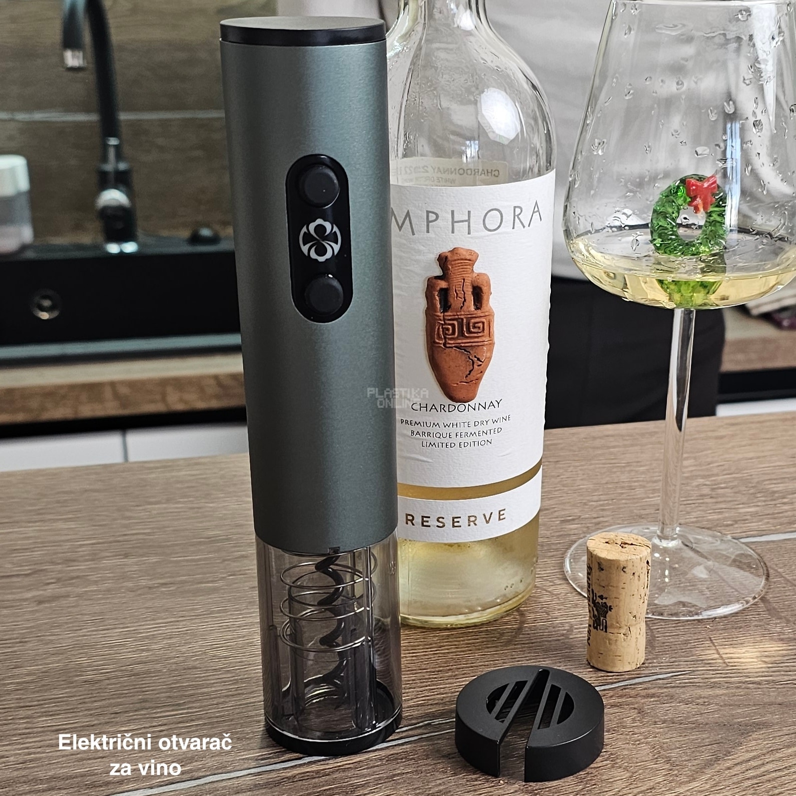 Električni otvarač za vino 22 cm, nastavak za sečenje folije, električni otvarač za vino
