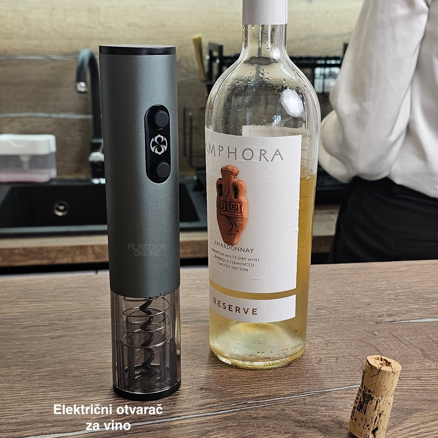 Električni otvarač za vino 22 cm, nastavak za sečenje folije, električni otvarač za vino