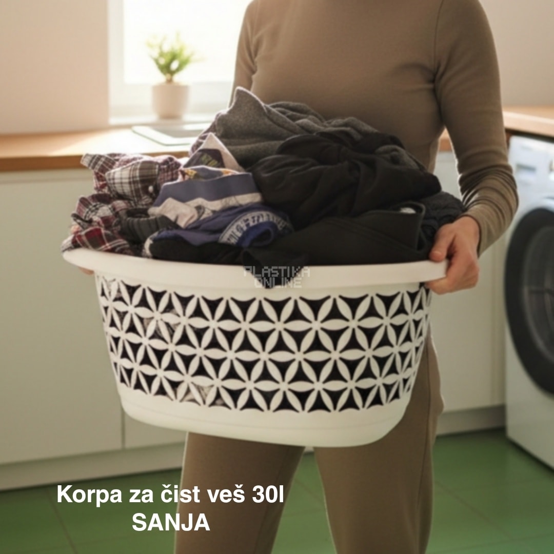 Korpa za čist veš 30L SANJA, Korpa za čist veš, plastične korpe za čist veš, bela