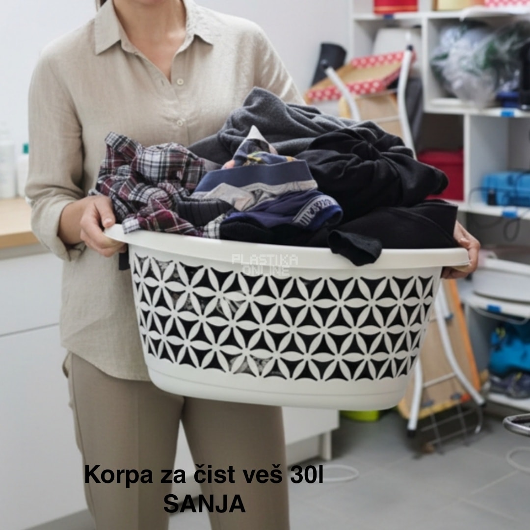 Korpa za čist veš 30L SANJA, Korpa za čist veš, plastične korpe za čist veš, bela