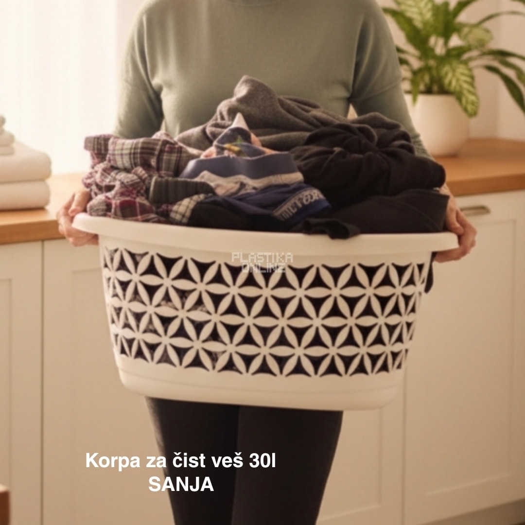 Korpa za čist veš 30L SANJA, Korpa za čist veš, plastične korpe za čist veš, bela