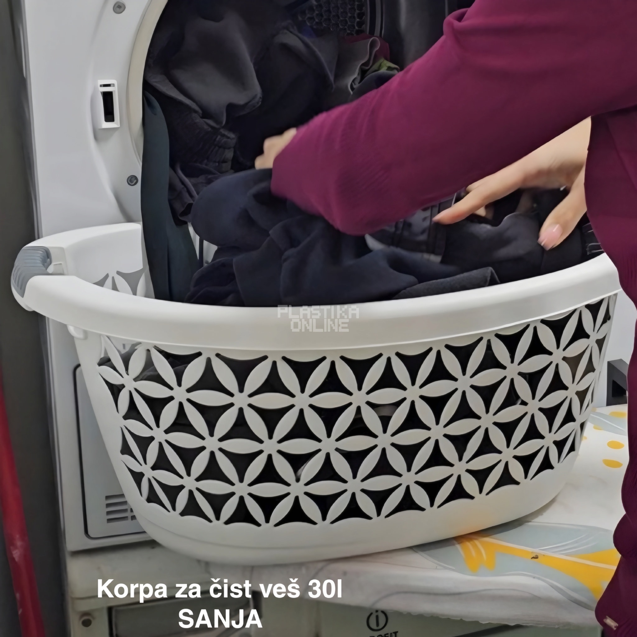 Korpa za čist veš 30L SANJA, Korpa za čist veš, plastične korpe za čist veš, bela