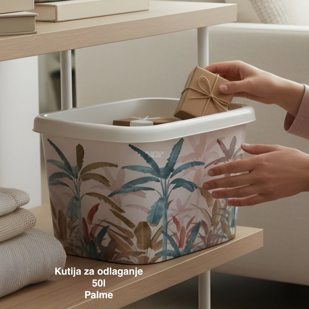 Kutija za odlaganje – ukrasna kutija 50 l, Ukrasna kutija 50L , kutije za odlaganje, box sa dezenom , plasticne kutije od 50l palme 1