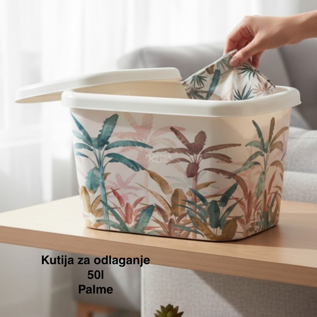 Kutija za odlaganje – ukrasna kutija 50 l, Ukrasna kutija 50L , kutije za odlaganje, box sa dezenom , plasticne kutije od 50l palme 1