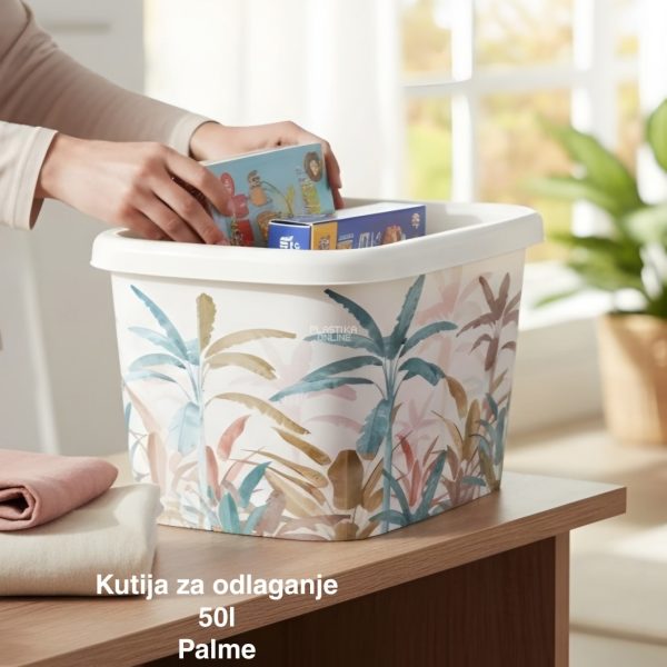 Kutija za odlaganje – ukrasna kutija 50 l, Ukrasna kutija 50L , kutije za odlaganje, box sa dezenom , plasticne kutije od 50l palme 1