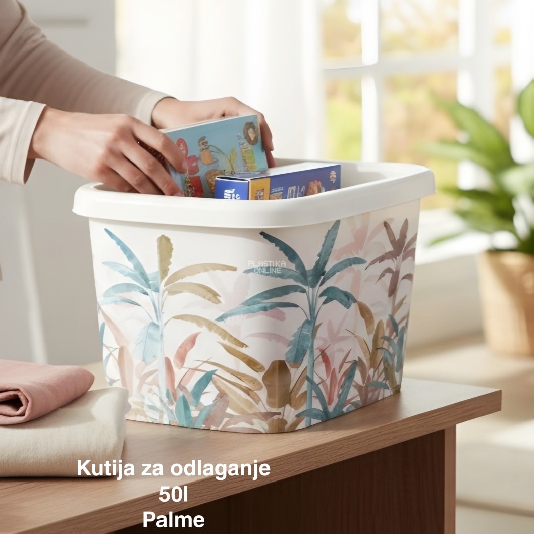 Kutija za odlaganje – ukrasna kutija 50 l, Ukrasna kutija 50L , kutije za odlaganje, box sa dezenom , plasticne kutije od 50l palme 1