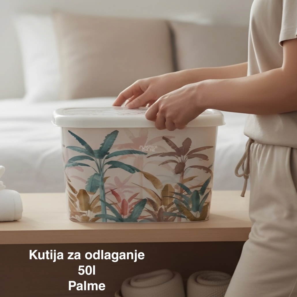Kutija za odlaganje – ukrasna kutija 50 l, Ukrasna kutija 50L , kutije za odlaganje, box sa dezenom , plasticne kutije od 50l palme 1