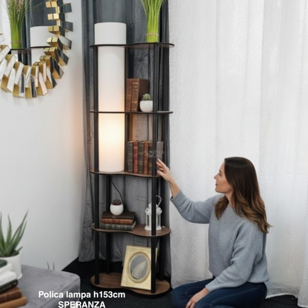 Polica lampa 153 cm SPERANZA, Podna polica sa lampom, Polica sa 4 nivoa, Ambijentalna polica lampa