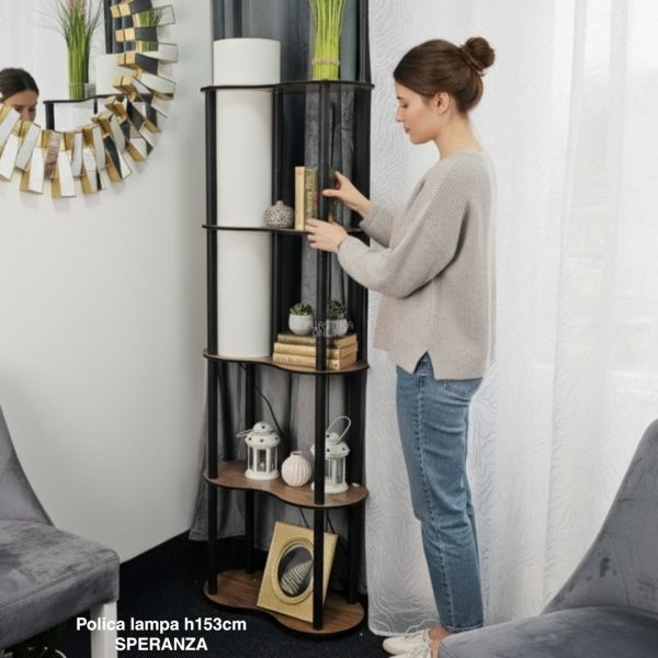 Polica lampa 153 cm SPERANZA, Podna polica sa lampom, Polica sa 4 nivoa, Ambijentalna polica lampa