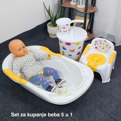 Set za kupanje beba CM700, Kadica za bebe, Mrežica za kupanje beba, Kofa za vodu 13L, Polivač za bebe, Noša za bebe beli