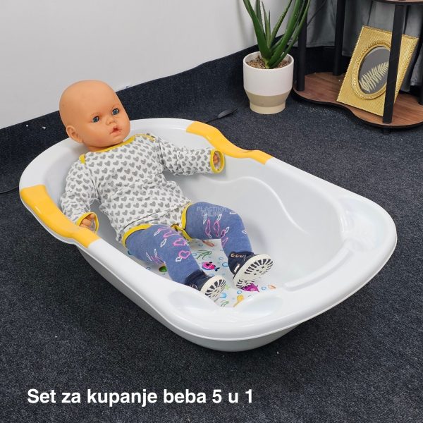 Set za kupanje beba CM700, Kadica za bebe, Mrežica za kupanje beba, Kofa za vodu 13L, Polivač za bebe, Noša za bebe beli