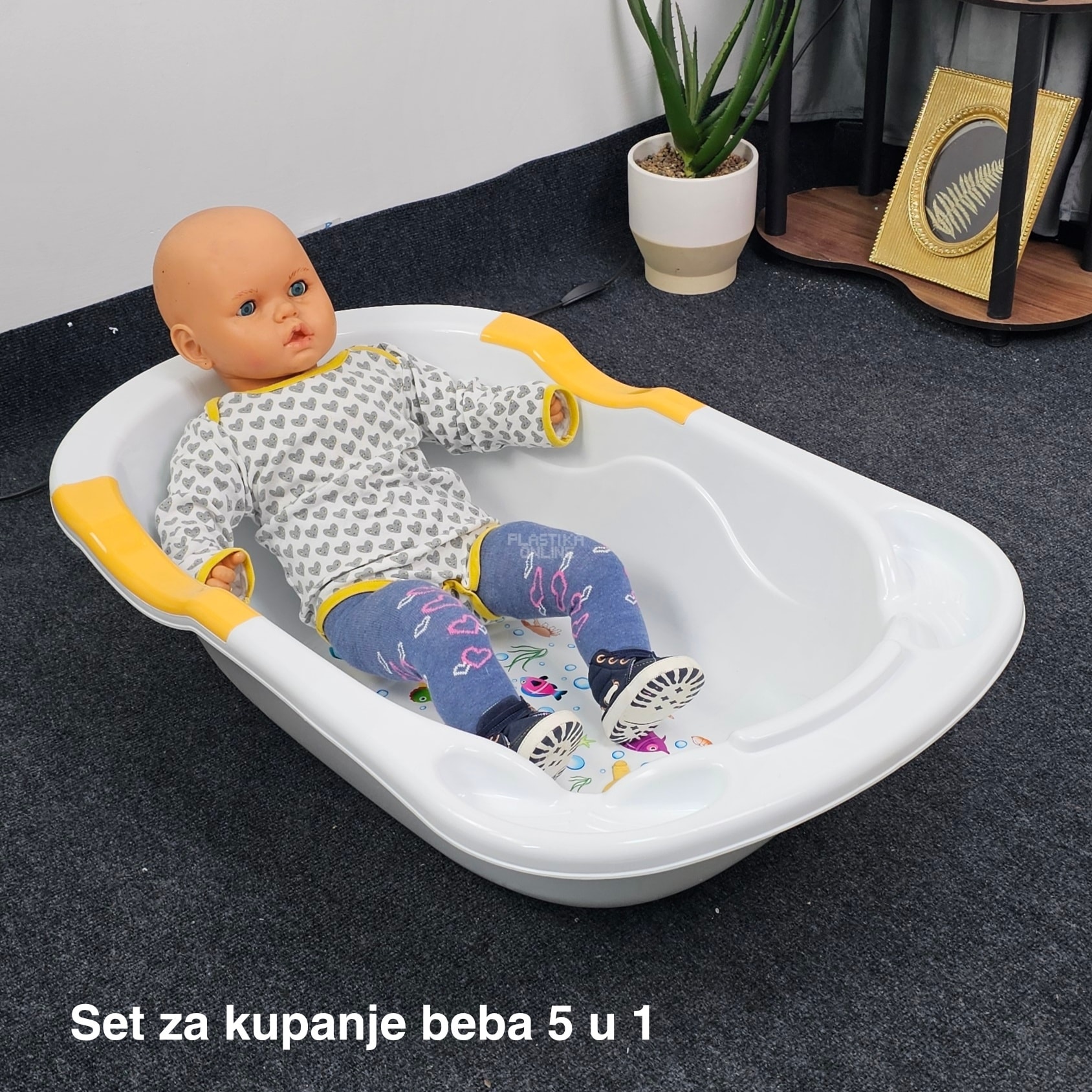 Set za kupanje beba CM700, Kadica za bebe, Mrežica za kupanje beba, Kofa za vodu 13L, Polivač za bebe, Noša za bebe beli