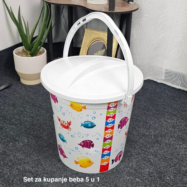 Set za kupanje beba CM700, Kadica za bebe, Mrežica za kupanje beba, Kofa za vodu 13L, Polivač za bebe, Noša za bebe beli