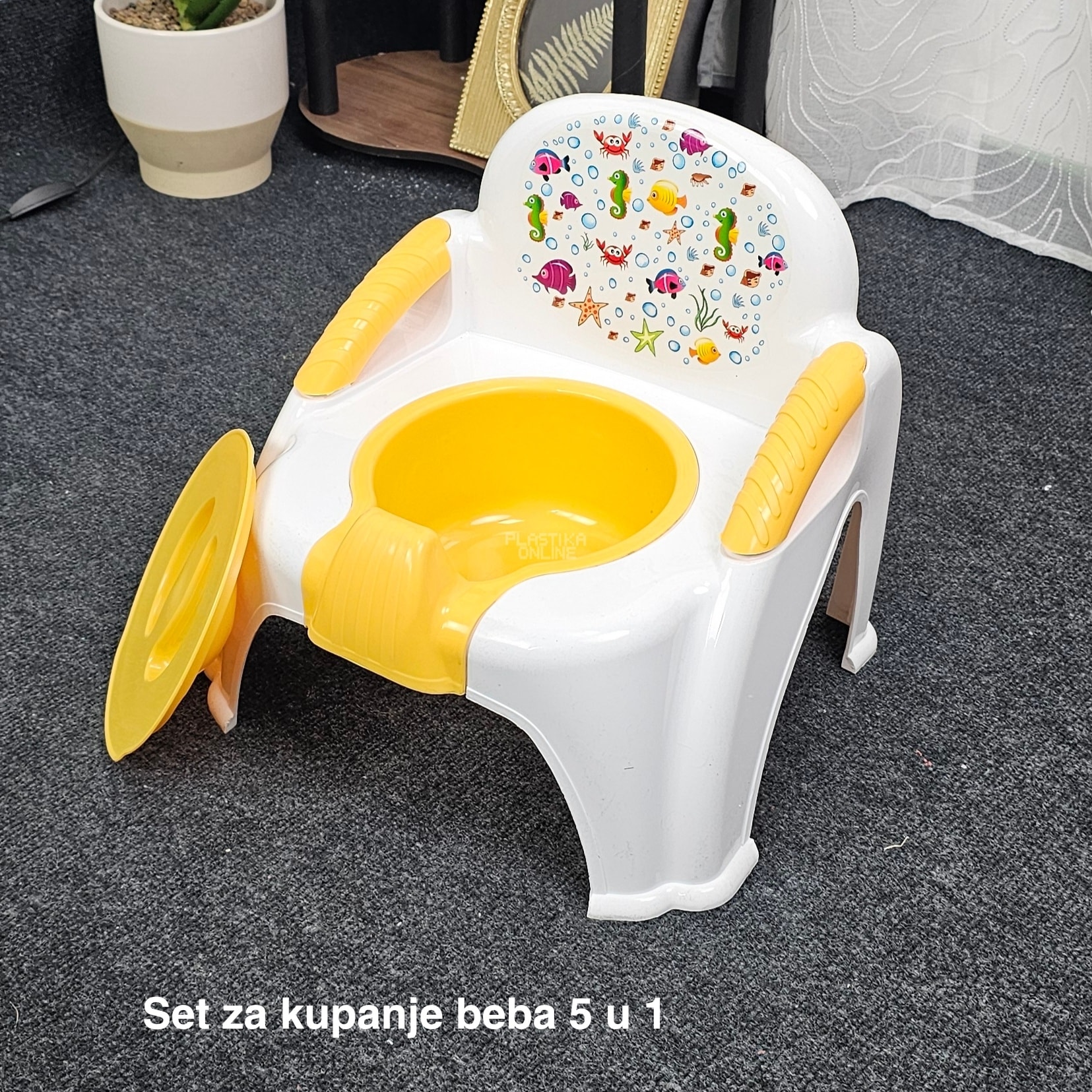 Set za kupanje beba CM700, Kadica za bebe, Mrežica za kupanje beba, Kofa za vodu 13L, Polivač za bebe, Noša za bebe beli
