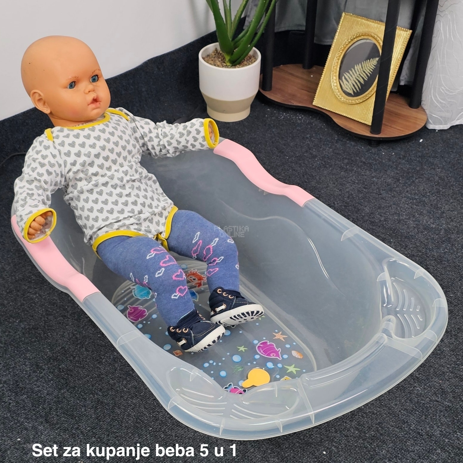 Set za kupanje beba CM700, Kadica za bebe, Mrežica za kupanje beba, Kofa za vodu 13L, Polivač za bebe, Noša za bebe providni