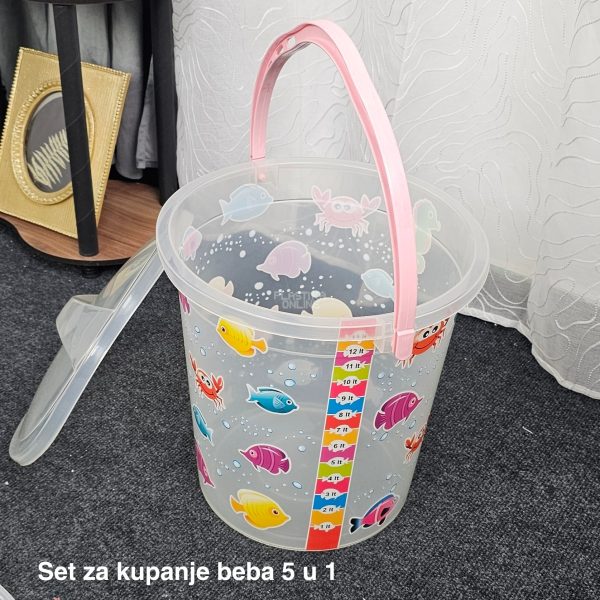 Set za kupanje beba CM700, Kadica za bebe, Mrežica za kupanje beba, Kofa za vodu 13L, Polivač za bebe, Noša za bebe providni