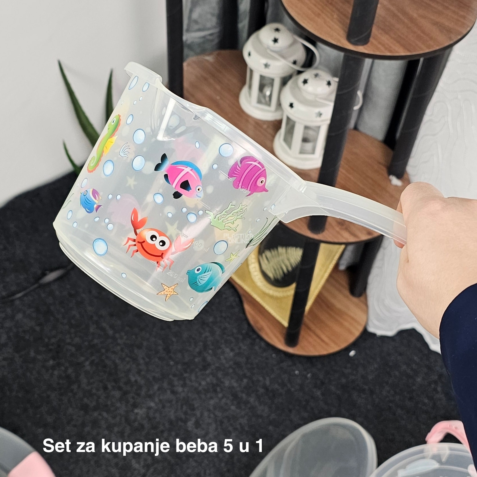 Set za kupanje beba CM700, Kadica za bebe, Mrežica za kupanje beba, Kofa za vodu 13L, Polivač za bebe, Noša za bebe providni