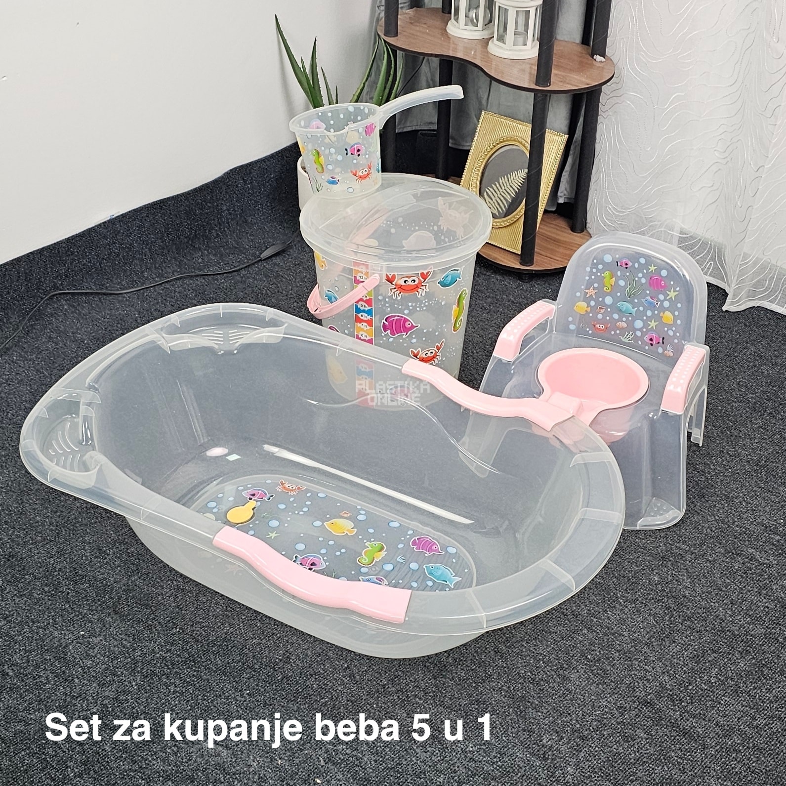 Set za kupanje beba CM700, Kadica za bebe, Mrežica za kupanje beba, Kofa za vodu 13L, Polivač za bebe, Noša za bebe providni