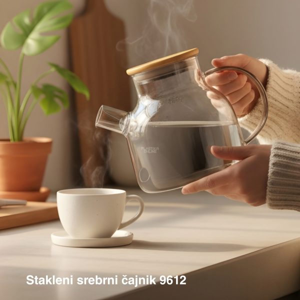 Stakleni srebrni čajnik 9612, čajnik. čajnik sa filterom