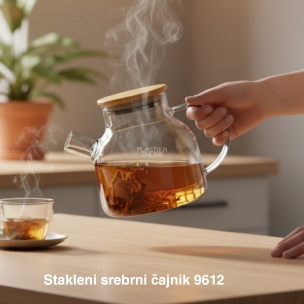 Stakleni srebrni čajnik 9612, čajnik. čajnik sa filterom