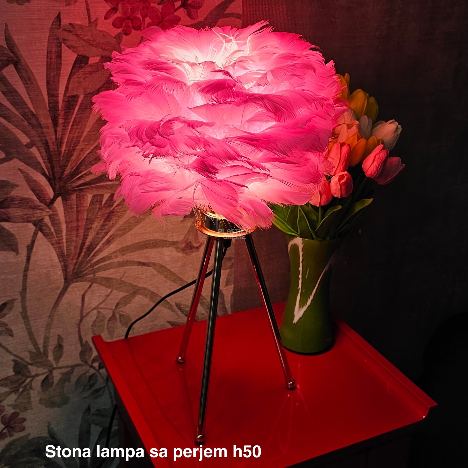 Stona lampa sa perjem H50, stone lampe, Ambijentalno svetlo
