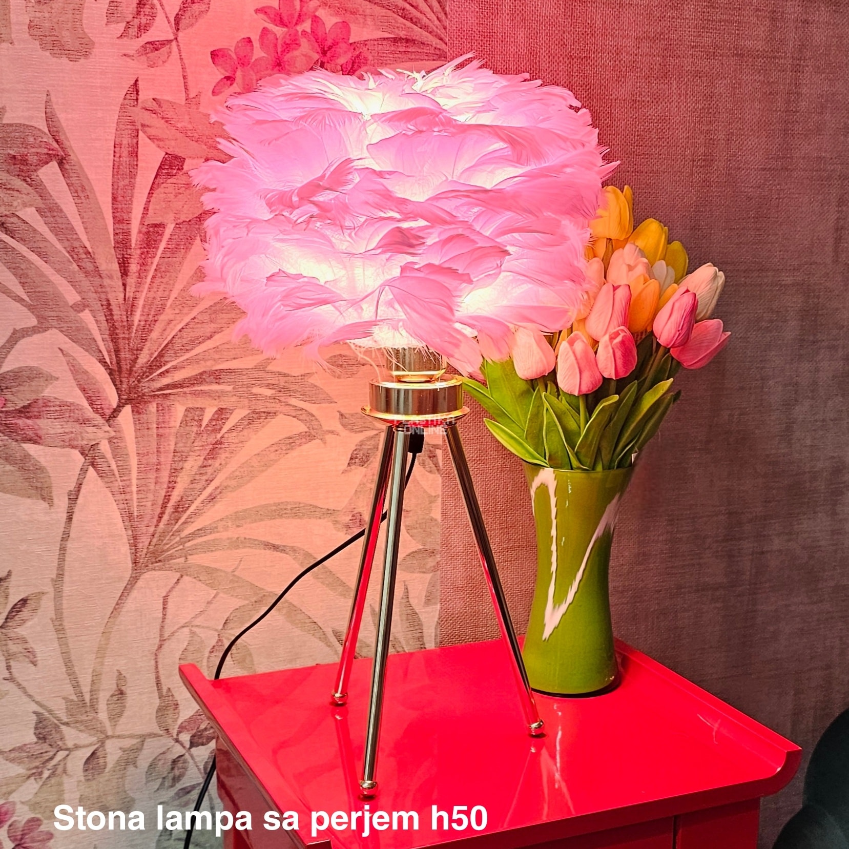 Stona lampa sa perjem H50, stone lampe, Ambijentalno svetlo