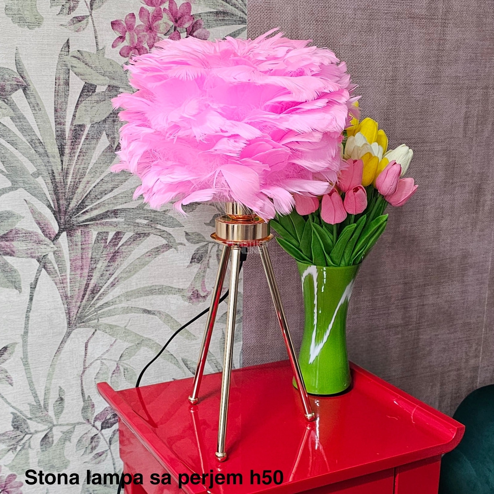 Stona lampa sa perjem H50, stone lampe, Ambijentalno svetlo