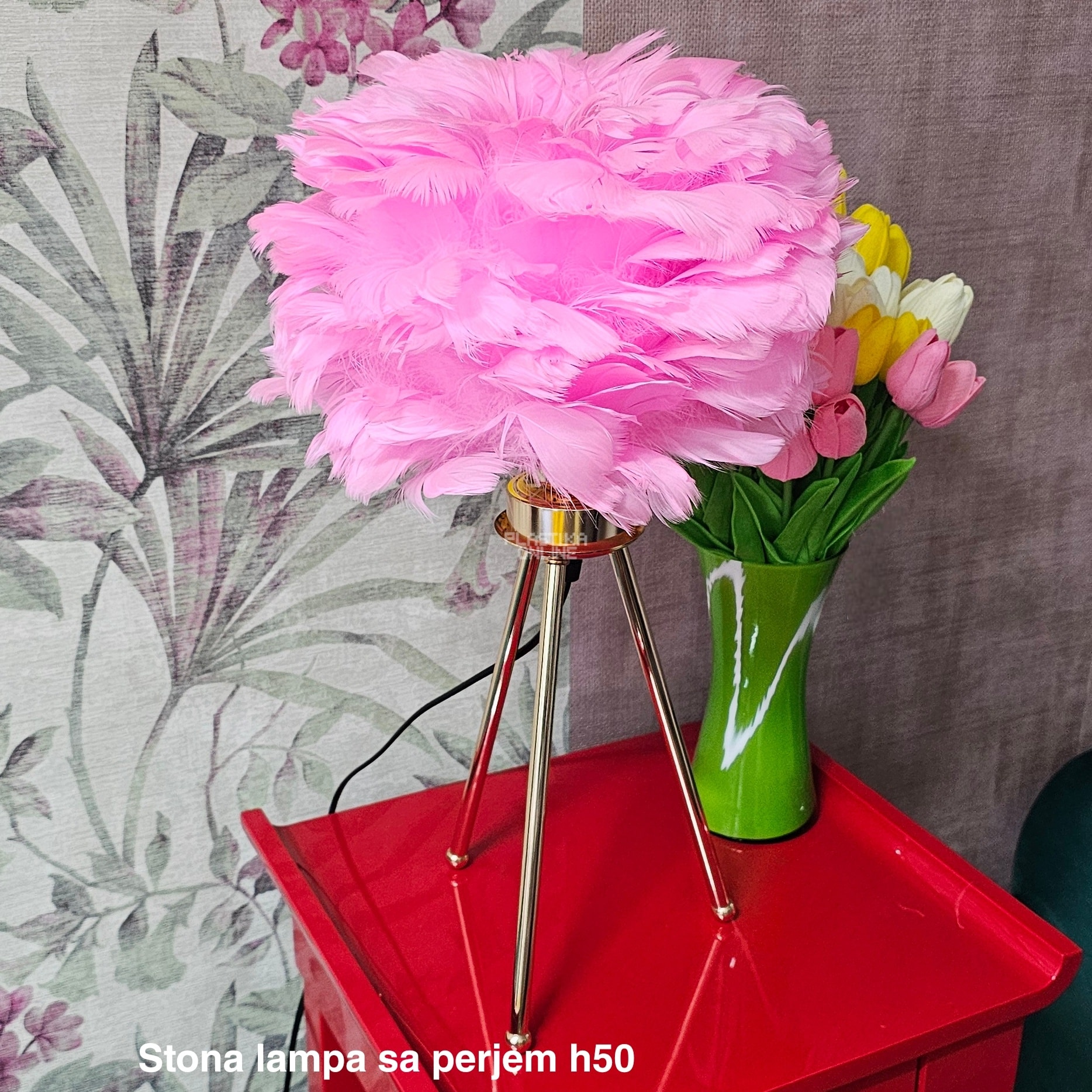 Stona lampa sa perjem h50 roze - Slika 6