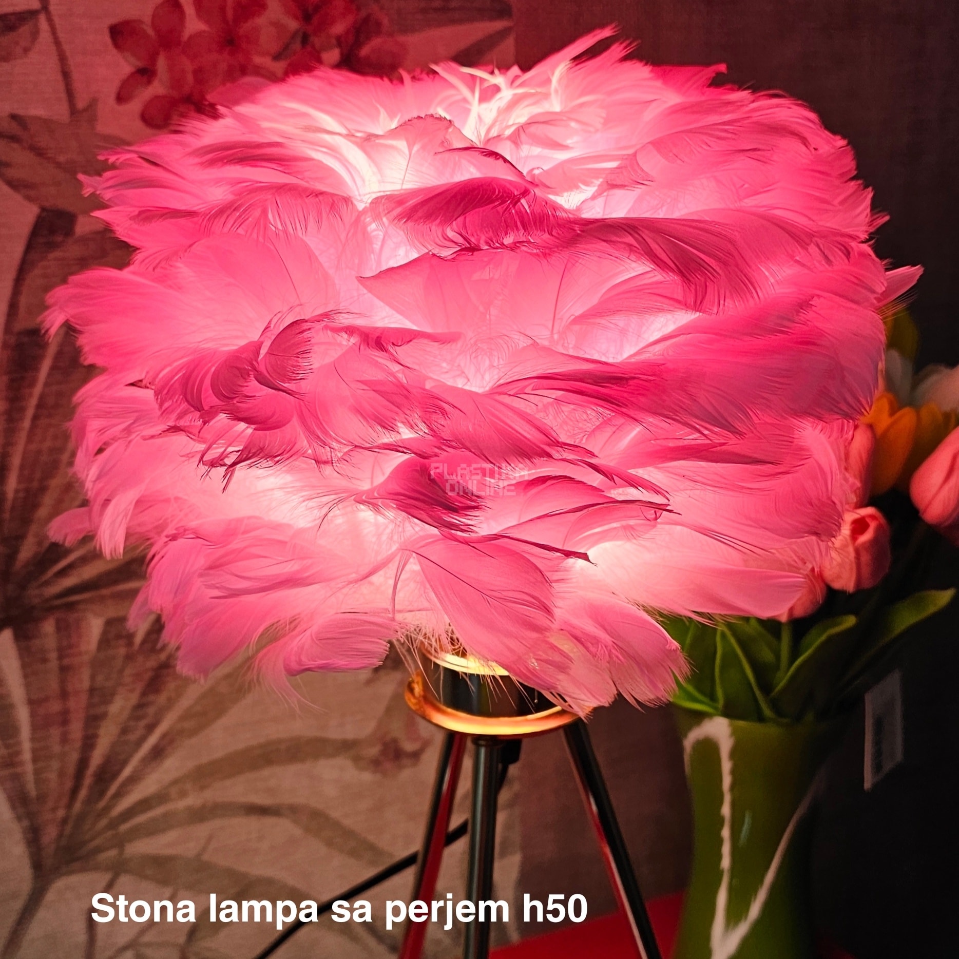 Stona lampa sa perjem H50, stone lampe, Ambijentalno svetlo
