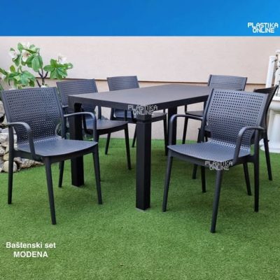Baštenska garnitura Modena antracit sa 6 stolica i stolom