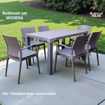 Baštenska garnitura Modena tamna moka sa 6 stolica i stolom