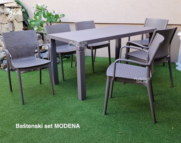 Baštenska garnitura Modena tamna moka sa 6 stolica i stolom
