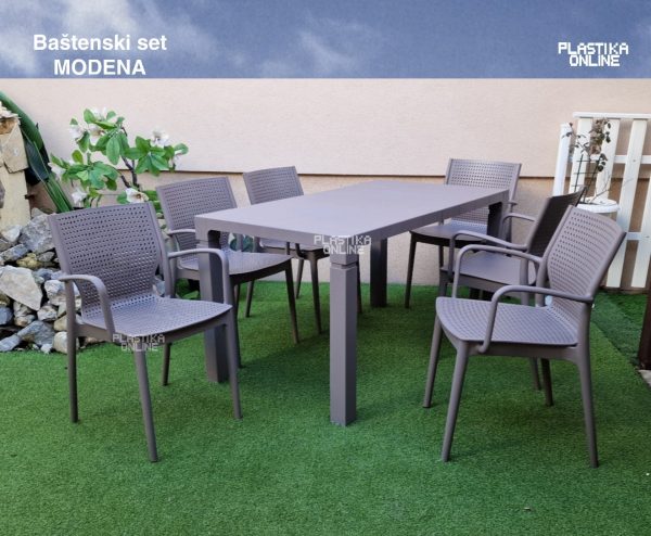 Baštenska garnitura Modena tamna moka sa 6 stolica i stolom