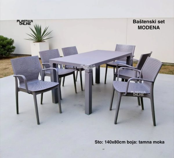 Baštenska garnitura Modena tamna moka sa 6 stolica i stolom
