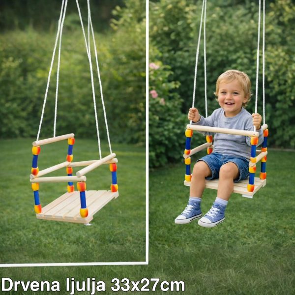 Drvena dečija ljuljaška 33x26.5cm, Drvena ljuljaška za decu, Ljuljaška za dvorište, Dečija ljuljaška