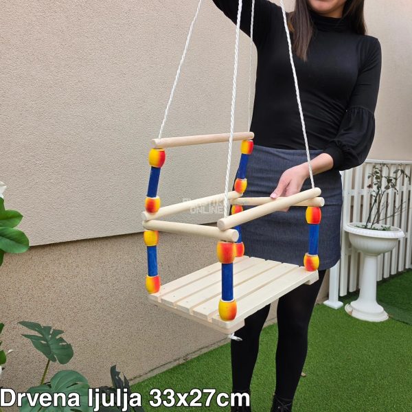 Drvena dečija ljuljaška 33x26.5cm, Drvena ljuljaška za decu, Ljuljaška za dvorište, Dečija ljuljaška